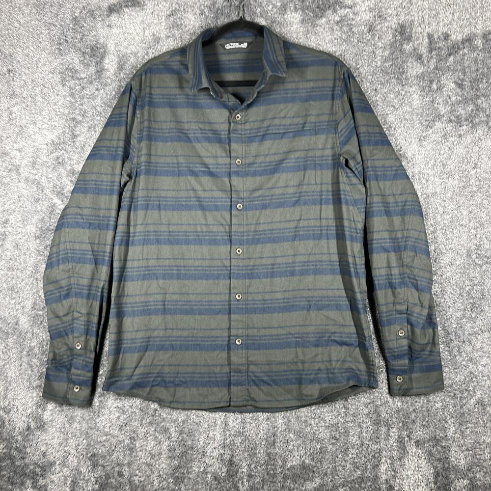 Arc'teryx Shirt Mens M Blue Striped Long Sleeve Button Up Polyester Flannel
